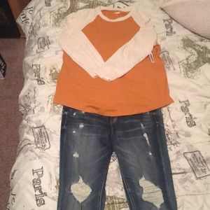 NWT long sleeve shirt & distressed skinny jeans.
